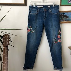 Anthropologie embroidered flower pants